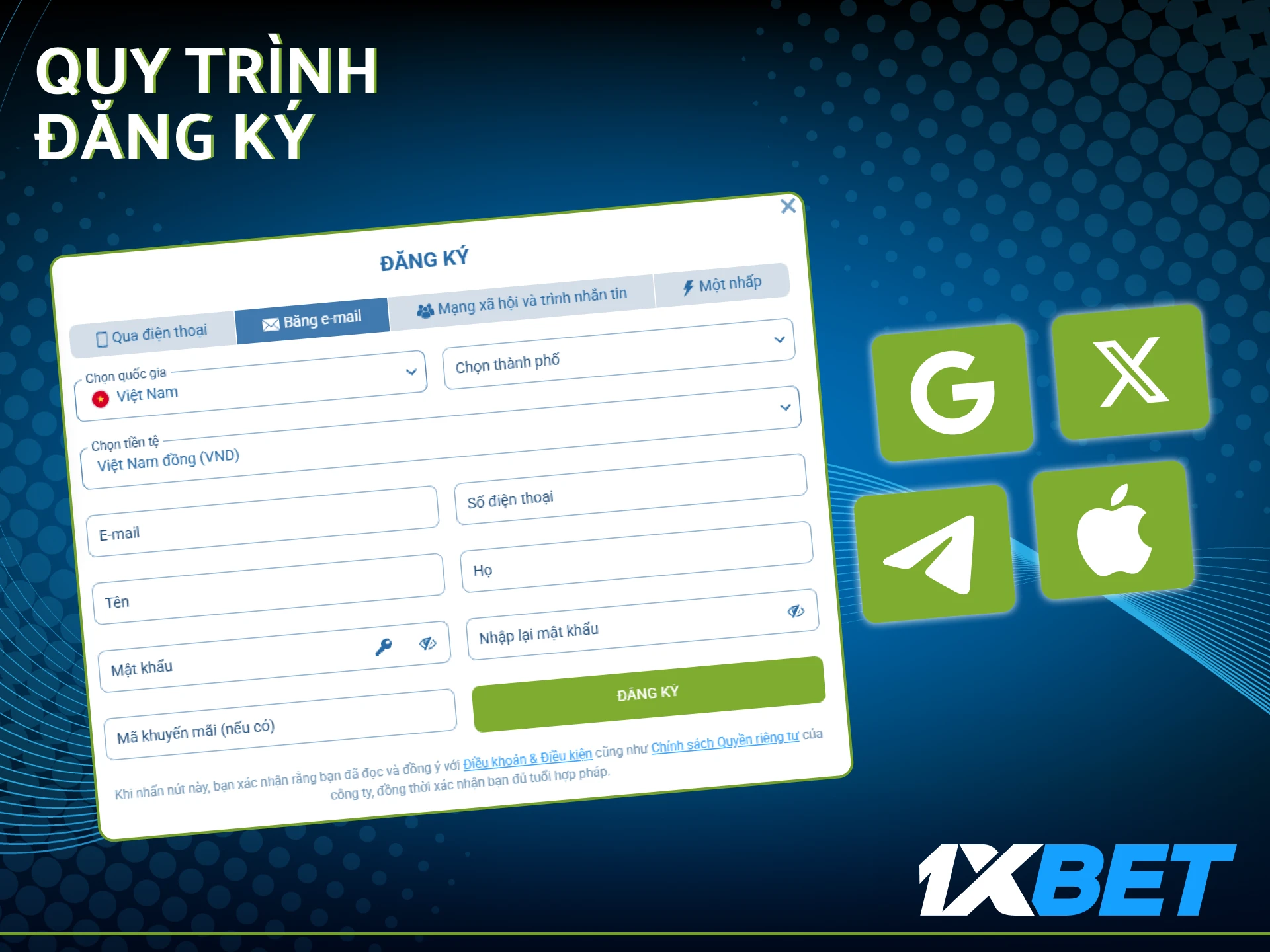 Tạo tài khoản, xác minh và bắt đầu chơi trên 1xbet.