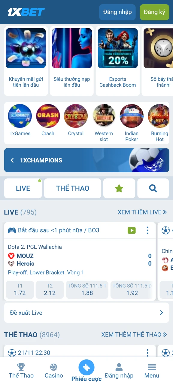 Mở ứng dụng 1xbet và trải nghiệm game ngay lập tức.